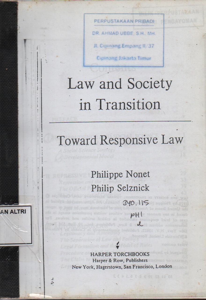 Law And Society In Transition : Toward Responsive Law