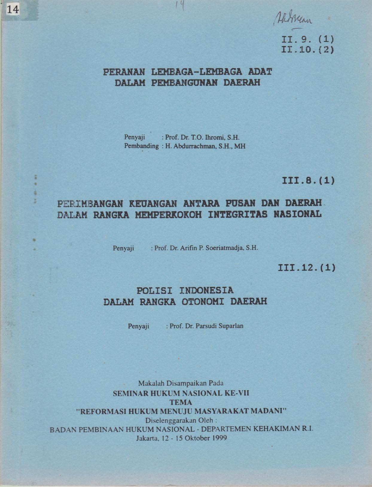 Peranan Lembaga - Lembaga Adat Dalam Pembangunan Daerah