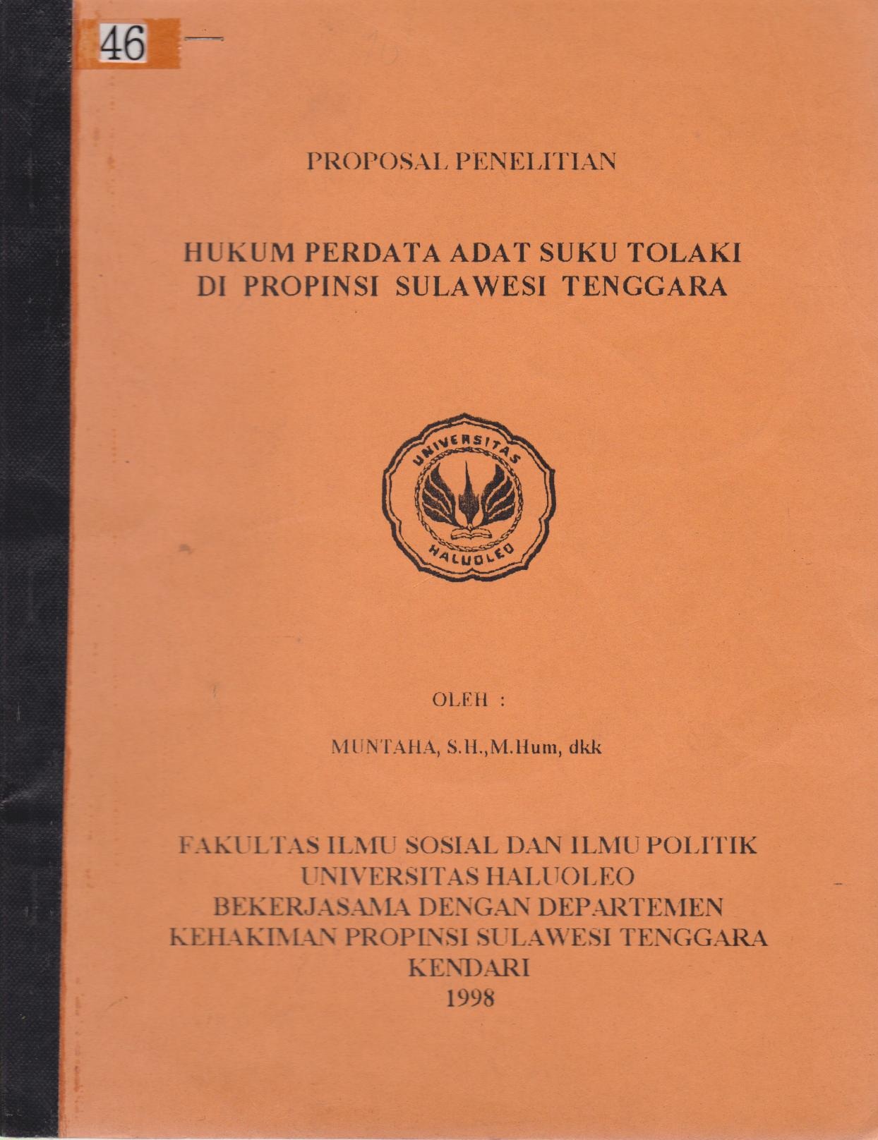 Proposal Penelitian Hukum Perdata Adat Suku Tolaki Di Propinsi Sulawesi Tenggara