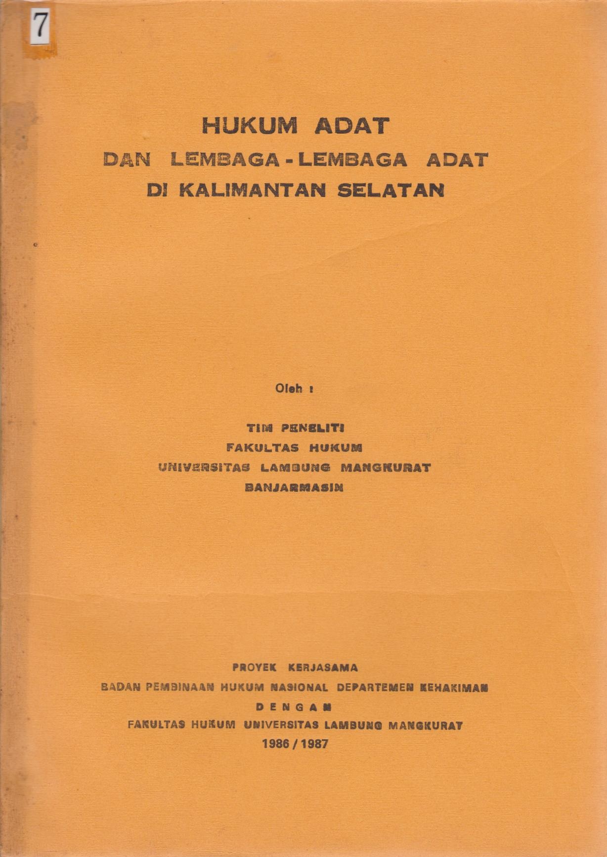 Hukum Adat Dan Lembaga - Lembaga Adat Di Kalimantan Selatan