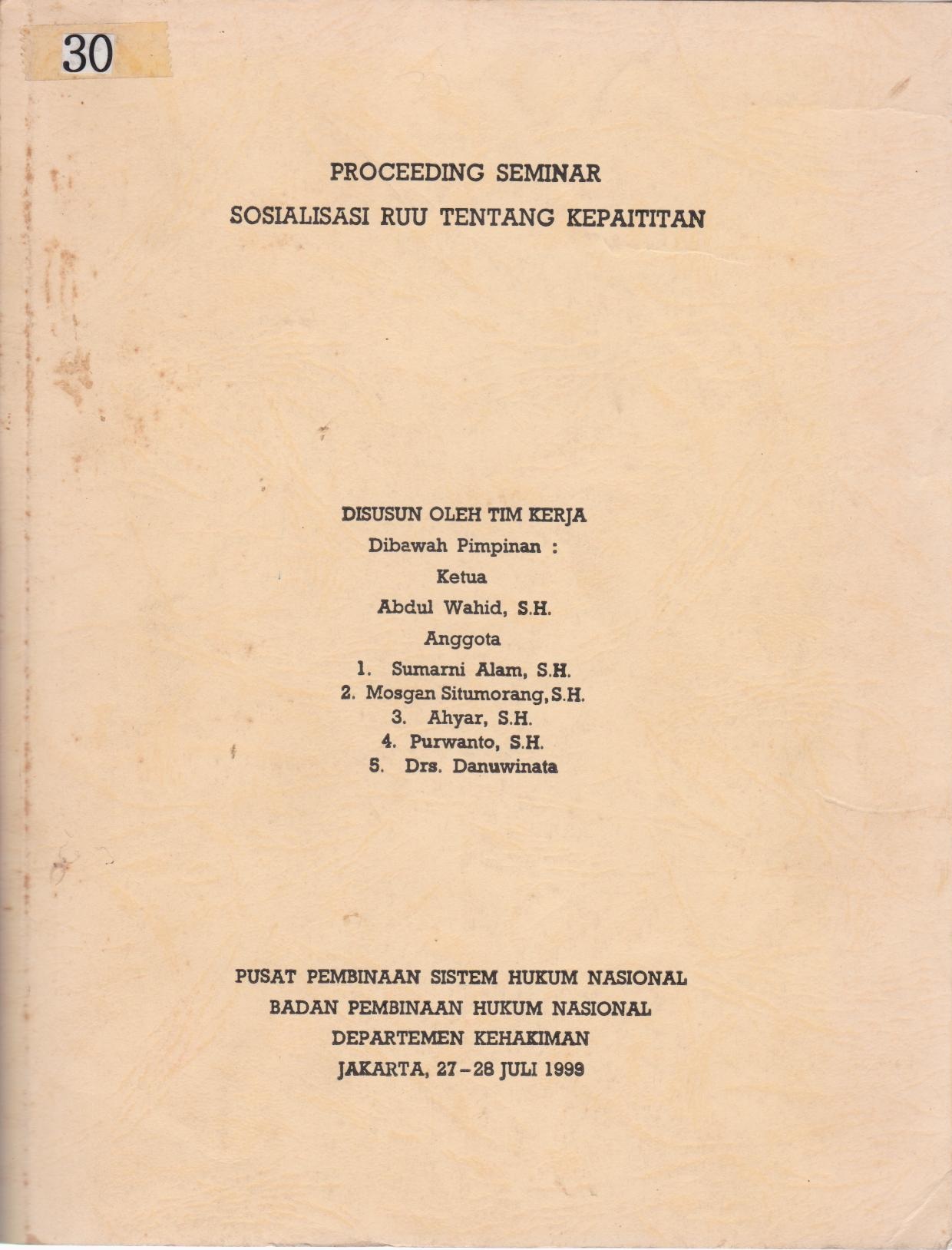 Proceeding Seminar Sosialisasi RUU Tentang Kepaititan