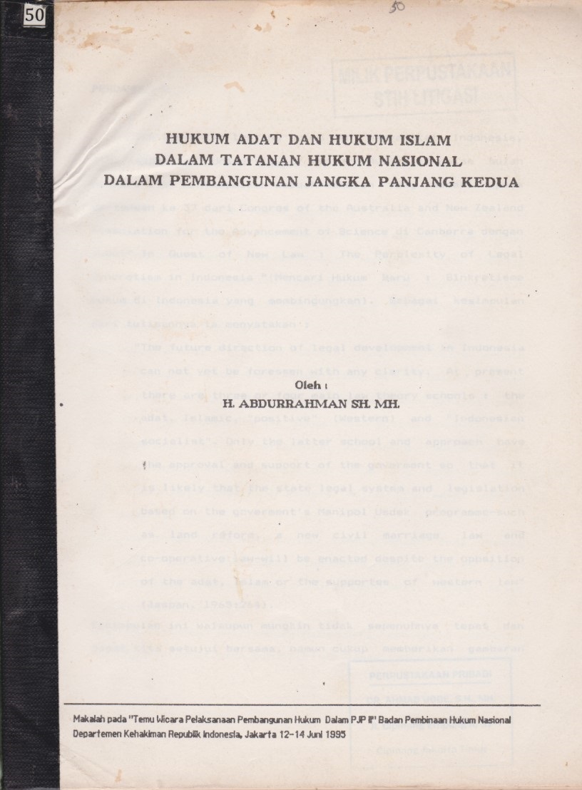 Hukum Adat Dan Hukum Islam Dalam Tatanan Hukum Nasional Dalam Pembangunan Jangka Panjang Kedua