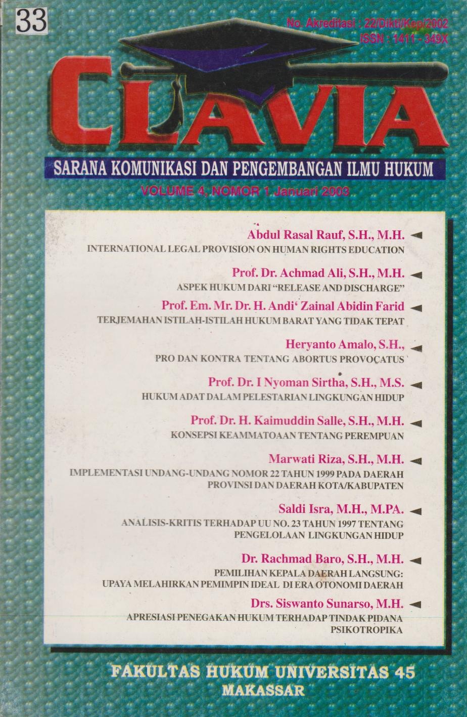 Clavia : Sarana Komunikasi Dan Pengembangan Ilmu Hukum