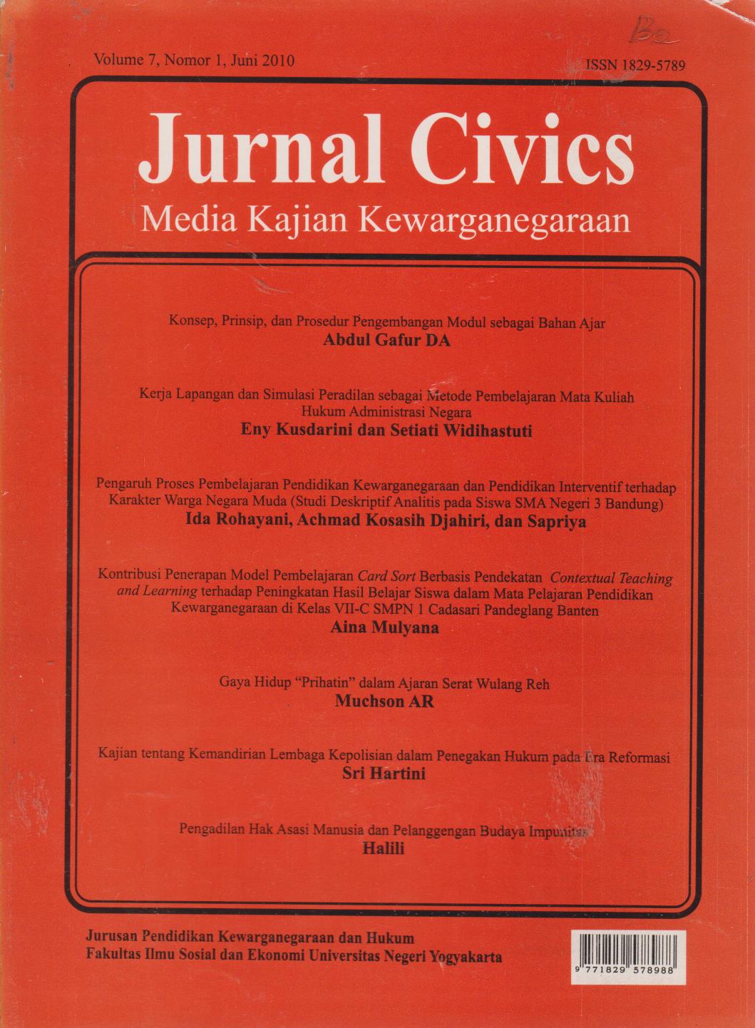 Jurnal Civics : Media Kajian Kewarganegaraan, Volume 7, Nomor 1, Juni 2010