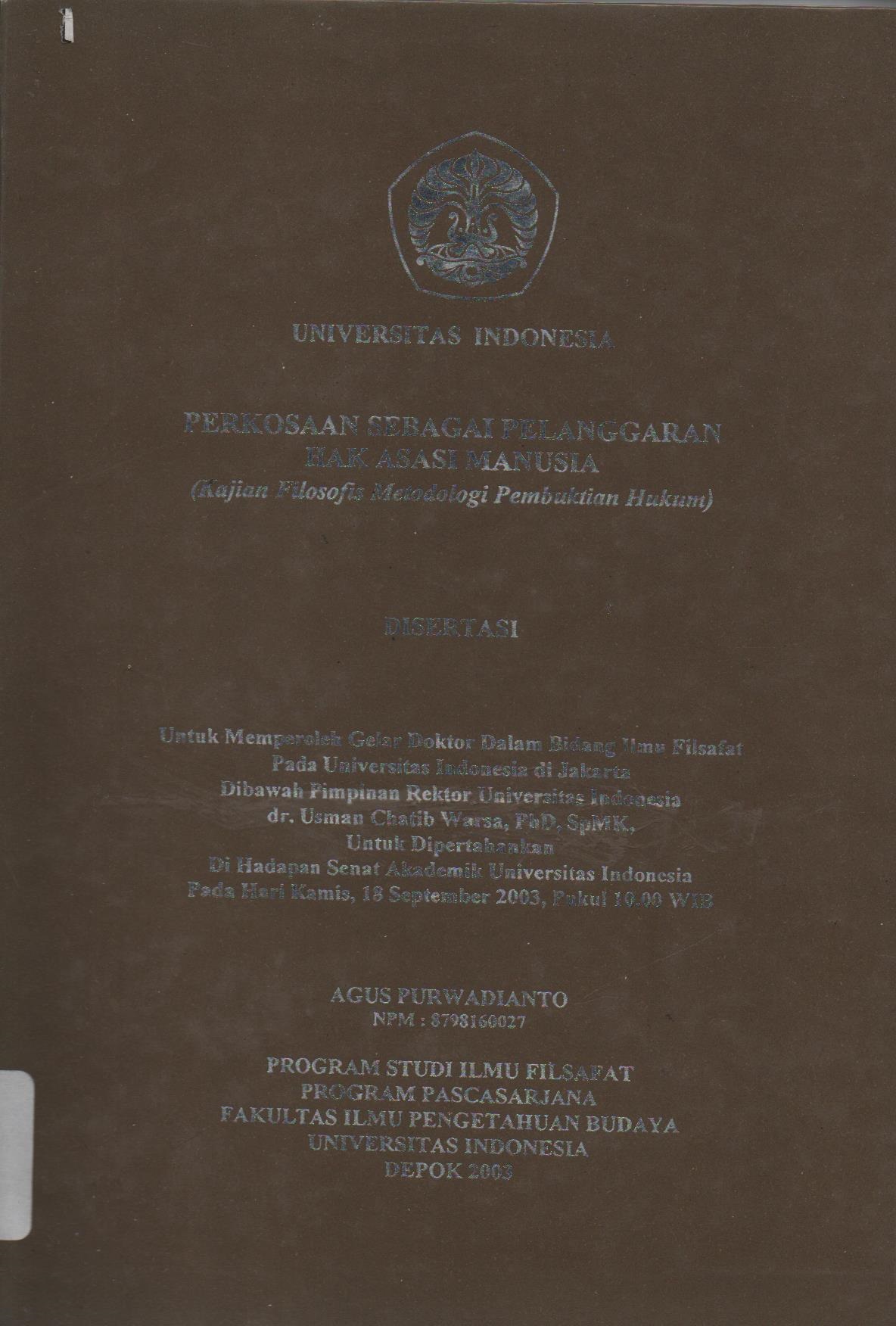 Perkosaan Sebagai Pelanggaran Hak Asasi Manusia (Kajian Filosifis Metodologi Pembuktian Hukum)