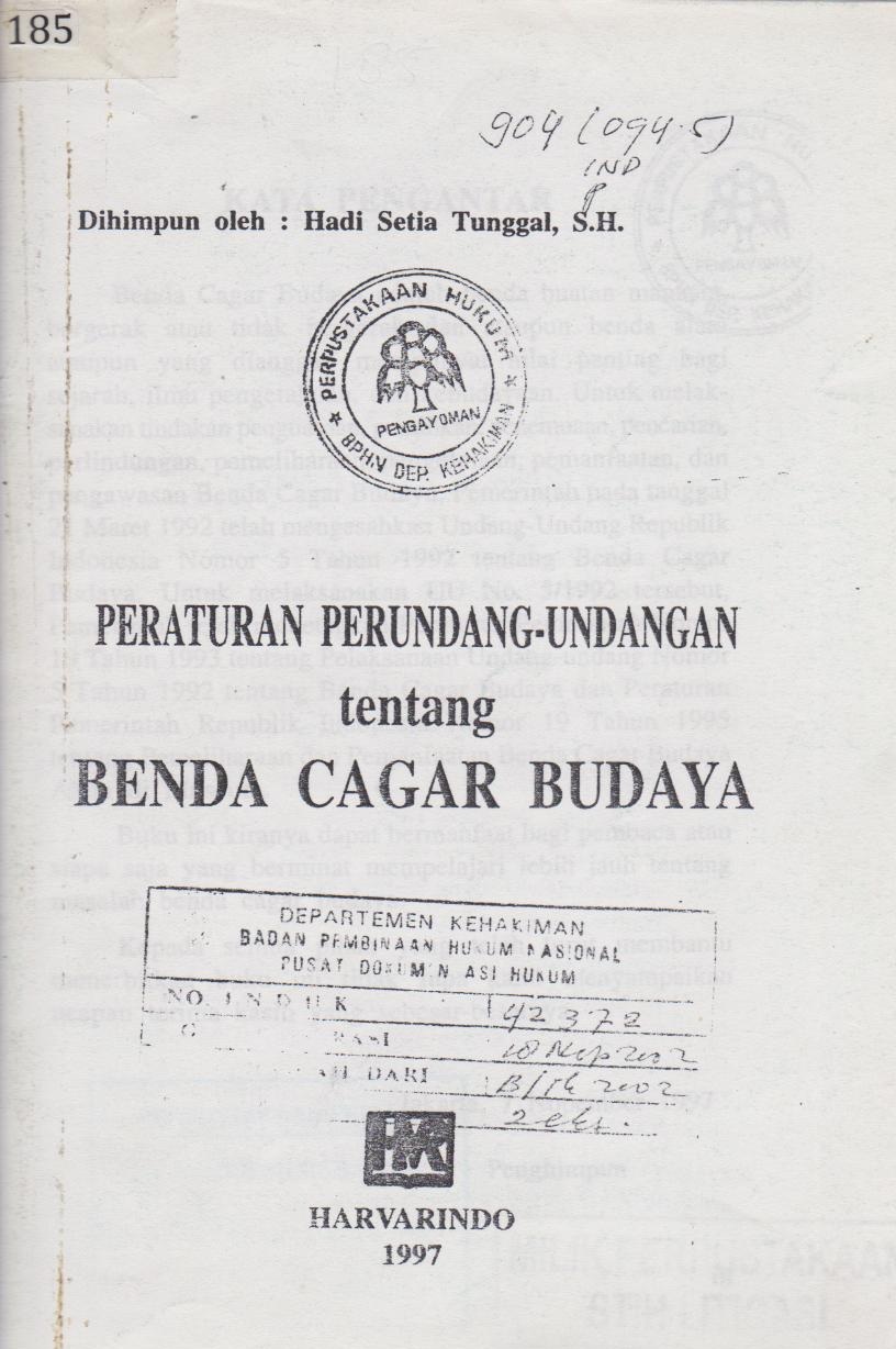 Peraturan Perundang - Undangan Tentang Benda Cagar Budaya